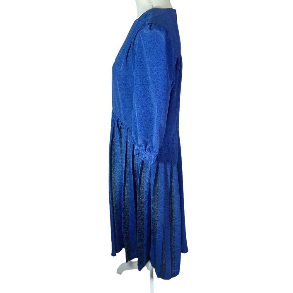 Vintage 80s BGB Petites Royal Blue Florette Pattern Secretary Dress Size 10P - Picture 4 of 7